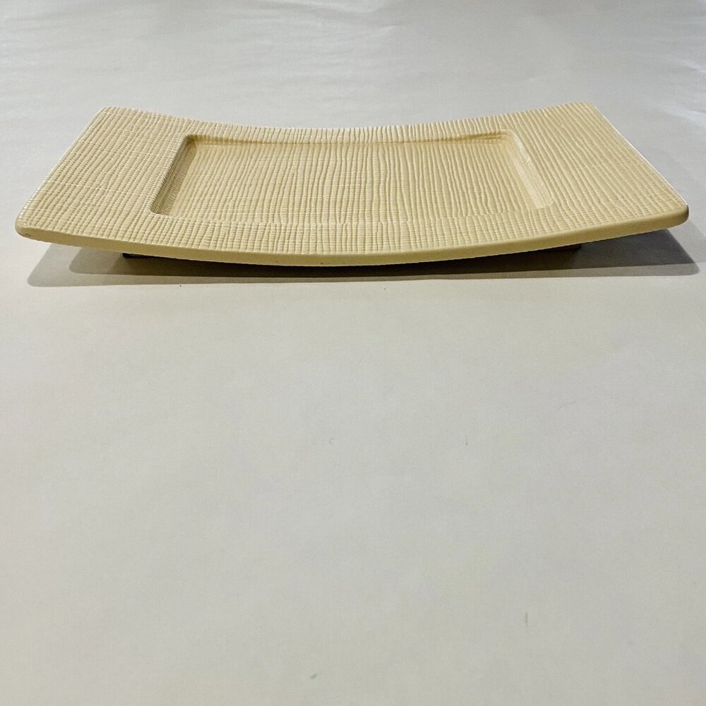 Textured Rectangular Beige Ceramic Home Decor Tray Platter Modern Minimalist